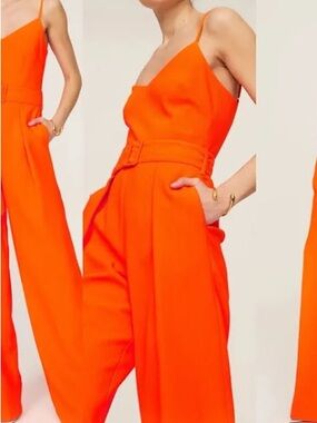 Black Halo Vibrant Orange Wide-Leg Belted Jumpsuit